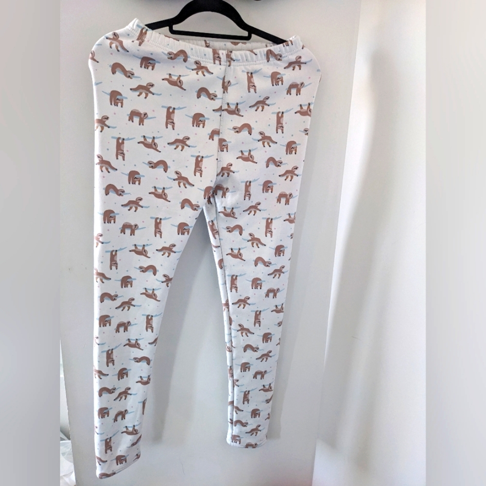 Just cozy - Women's White Fleece Leggings With Sloths - Size US M